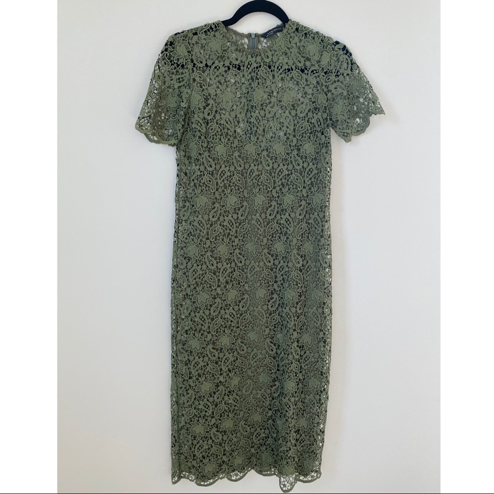Zara Khaki Olive Lace Midi Dress